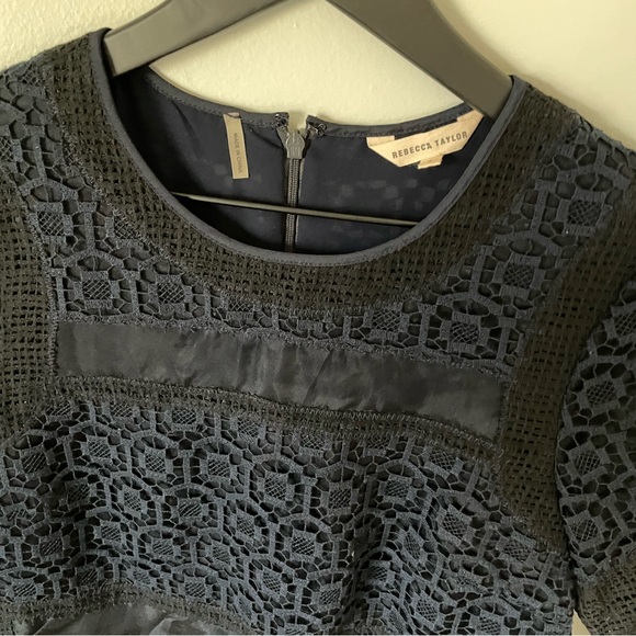 Rebecca Taylor Blue Black Lace Top - Picture 4 of 6
